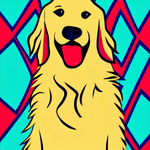 Prompt: golden retriever, cartoon, boho style, sharp lines - h 7 6 8