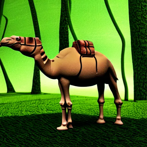 Prompt: 3d render of a camel in the rainforest