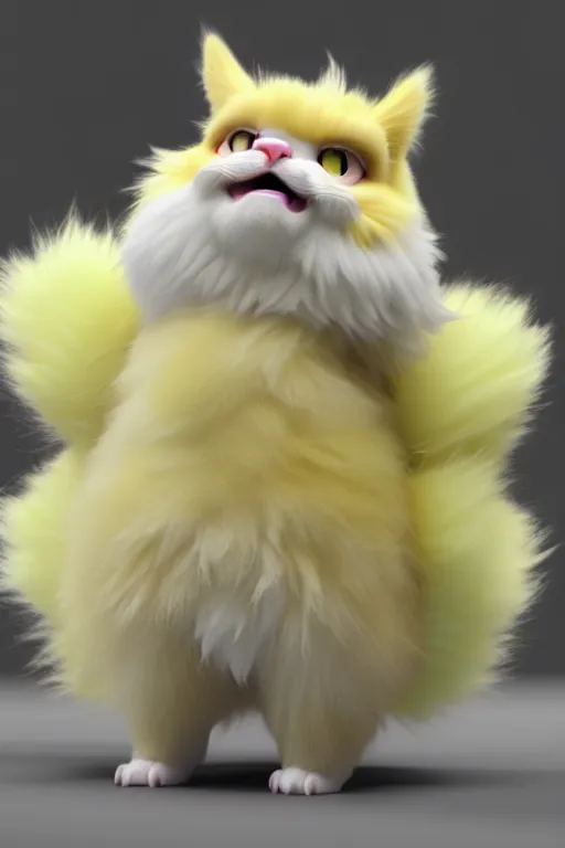 Image similar to high quality 3 d render hyperrealist very cute multipastel fluffy! grumpy griffin cat hybrid with fluffy wings!, vray smooth, in the style of detective pikachu, hannah yata charlie immer, dramatic yellow light, low angle, uhd 8 k, sharp focus