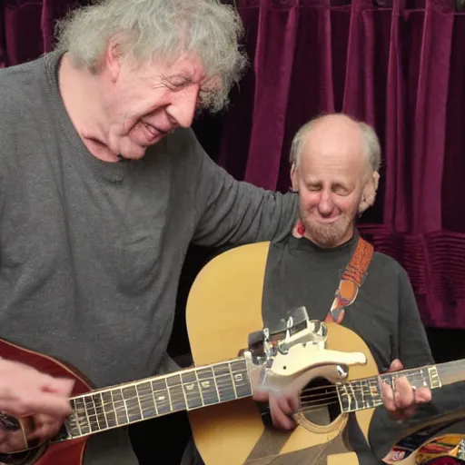 Prompt: bert jansch gives a goblin a guitar lesson