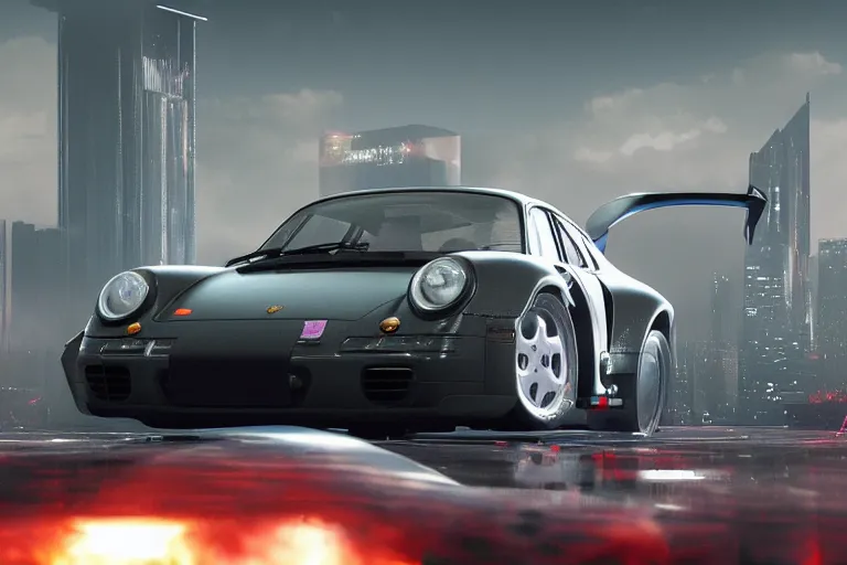 Prompt: porsche 9 5 9 rwb cyberpunk fighter jet flying over a city, back to the future flux capacitor, a hyper - futuristic detailed matte painting by zack snyder, trending on cg society, auto - destructive art, vray tracing, unreal engine 5, reimagined by industrial light and magic