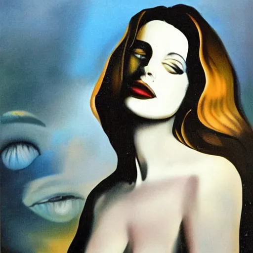 Prompt: lana del rey painted by salvador dali