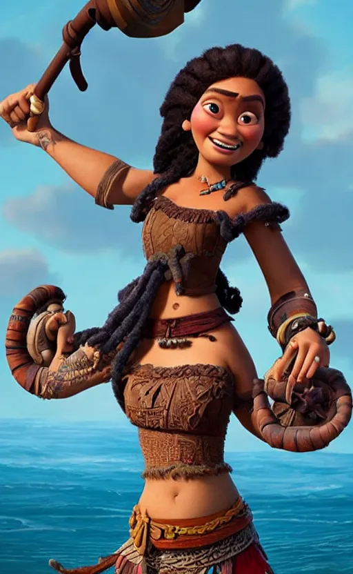 Prompt: a pirate queen in the style of pixar's moana, in the style of aardman animations, mars ravelo and greg rutkowski