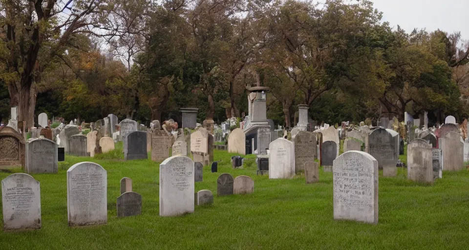 Image similar to a graveyard designed by wes anderson