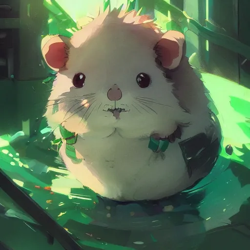 Prompt: a green hamster, illustration concept art anime key visual trending pixiv fanbox by wlop and greg rutkowski and makoto shinkai and studio ghibli and kyoto animation symmetrical facial features