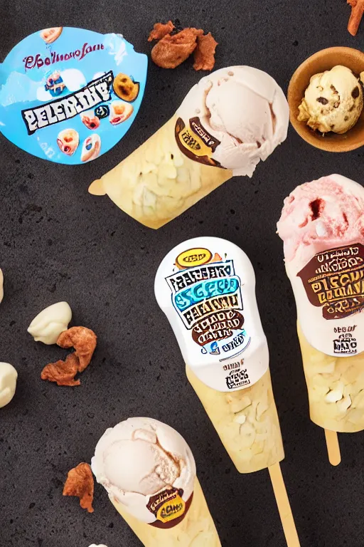 Image similar to ben and jerry's pelmeni flavoured ice cream, product photography, highly detailed packaging