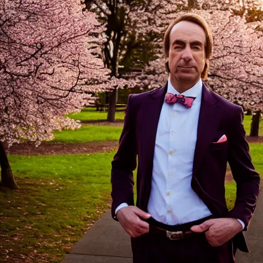 Prompt: saul goodman portrait picture by stefan kostic, golden hour, perfect symmetry, realistic, body shot, sharp focus, 8 k high definition, insanely detailed, intricate, elegant, cherry blossoms