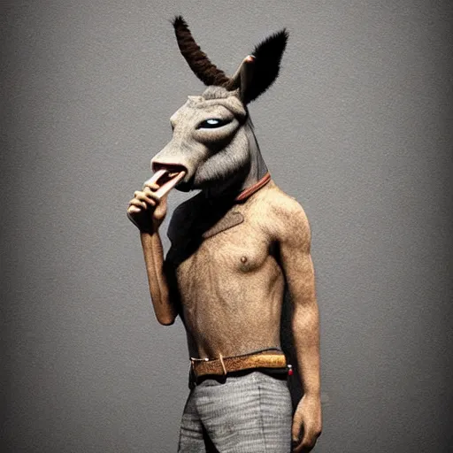 Image similar to angry donkey smoking a cigar, trending on artstation, concept art