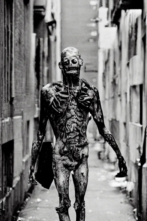 Image similar to 35mm photo of a fungus zombie in a nyc alley