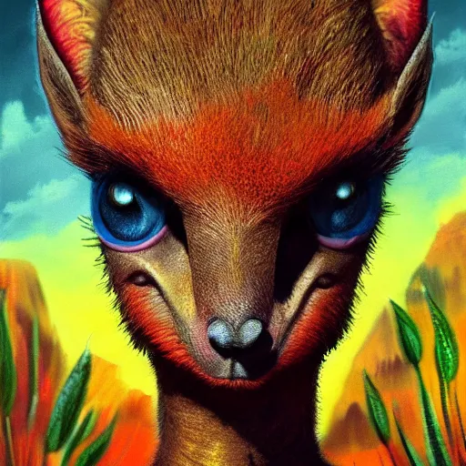 Image similar to a dik dik monster colorful, cinematic, poster, cinema, 8k,HDR, chalk, digital art, fantasy, magic, trending on artstation, ultra detailed, professional illustration by Basil Gogos