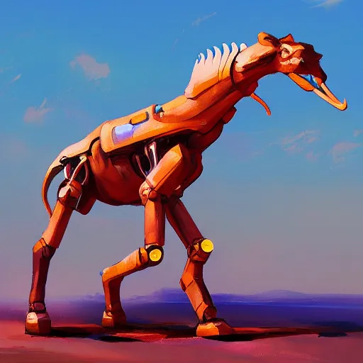 Image similar to a half robot jiraffe walking on mars, trending on artstation, art by greg manchess, guangjian, detailed digital art, artstation hd