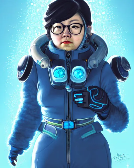 Prompt: mei from overwatch, character portrait, ice, cold, snow, sci - fi suit, portrait, close up, concept art, intricate details, highly detailed, vintage sci - fi poster, retro future, in the style of chris foss, rodger dean, moebius, michael whelan, and gustave dore