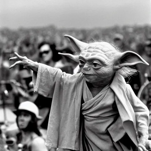 Image similar to yoda performing at woodstock