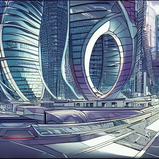 Prompt: futuristic city in style of mobius, comic art, highly detailed w - 5 1 2