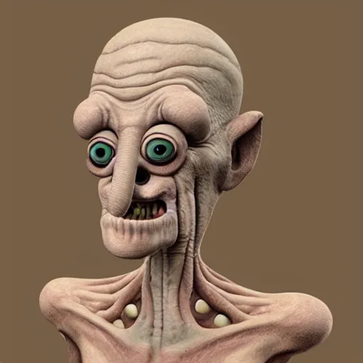 Image similar to squidward realistic skin 8k, detailed, high detailed, terrifying, eerie, deformed.