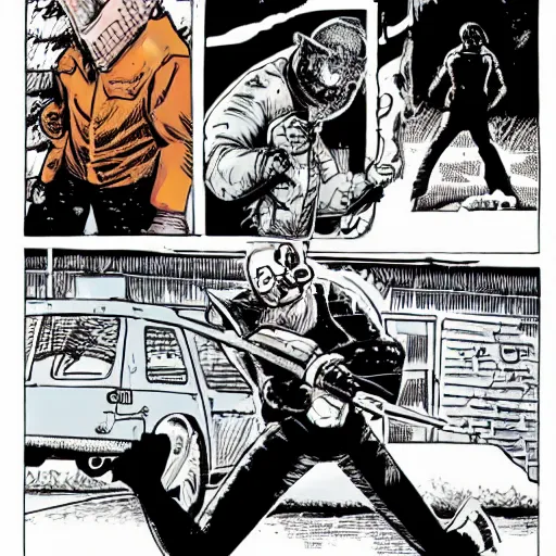 Image similar to chainsaw armadillo fighting mr freeze, style of Adams, Arthur, comic book