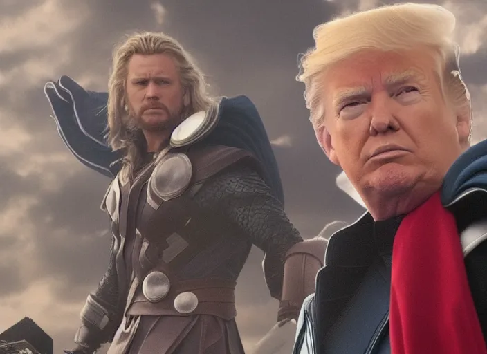 Image similar to cinematic still, donald trump as thor, avengers endgame ( 2 0 1 9 )