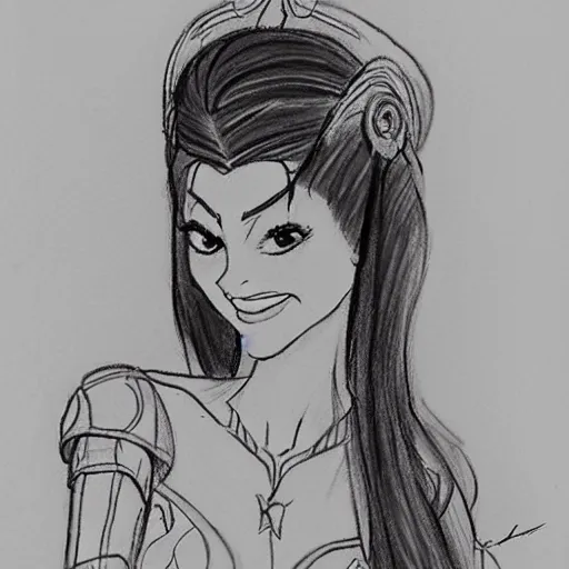 Image similar to milt kahl sketch of victoria justice with tendrils hair style as princess padme from star wars episode 3