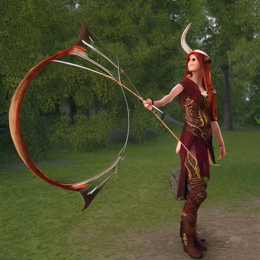 Prompt: elven archer, 3D, realistic, unreal engine, burning bow