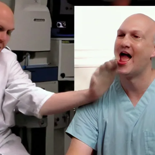 Image similar to after billy corgan throws up on mark zuckerberg's shoes, zuckerberg takes corgan to a doctor to get checked out. the doctor examines him, and gives him a diagnosis : / you've been eating too much pizza / cinematic 8 k'