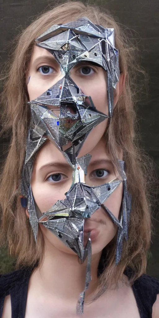 Prompt: a beautiful cyborg made of sierpinski triangle ceremonial maske