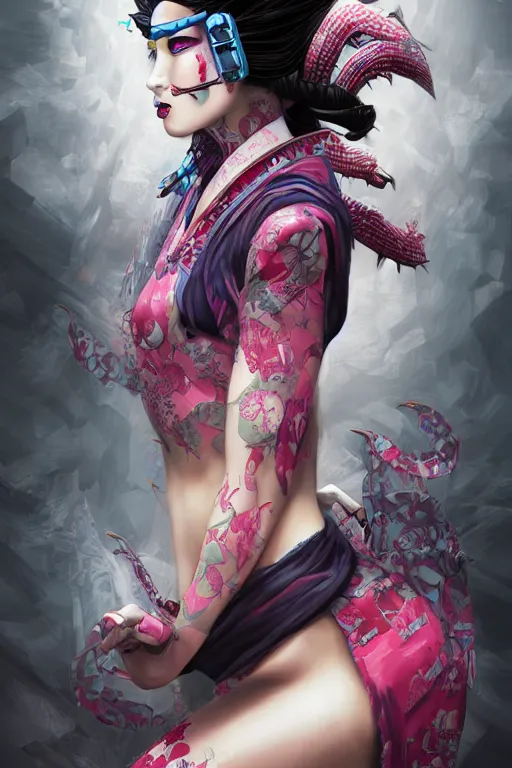 Image similar to agile geisha cyberpunk Dragon princess, digital art, 8k ,character ,realistic, portrait, hyperrealistic