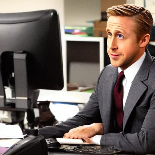 Image similar to Agent K Ryan Gosling in the office TV Show