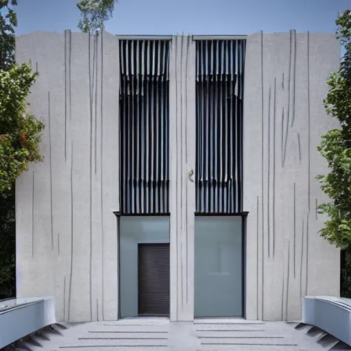 Prompt: beautiful symmetrical façade with wavy concrete structure