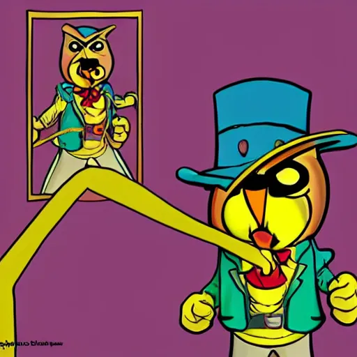 Prompt: cartoon owl dressed as the lone ranger from the children's 1990s cartoon show in the style of Garfield and friends