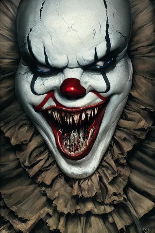 Image similar to a realistic painting of a terrifying+pennywise venom concept art by greg rutkowski, Craig Mullins, Todd McFarlane