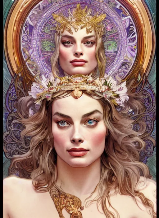 Prompt: Margot Robbie as God of Beauty, cute, fantasy, intricate, elegant, highly detailed, digital painting, 4k, HDR, concept art, smooth, sharp focus, illustration, art by alphonse mucha,artgerm, H R Giger