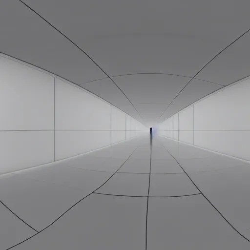 Image similar to inside a large cubic white room with, 3 d perspective, virtual reality