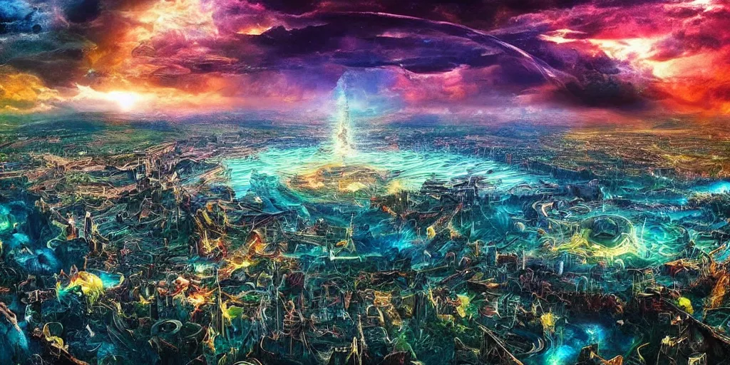 Prompt: amazing very beautiful crazy landscape photo of a secret civilization, hyperdetailed, nice colors, cinematic masterpiece