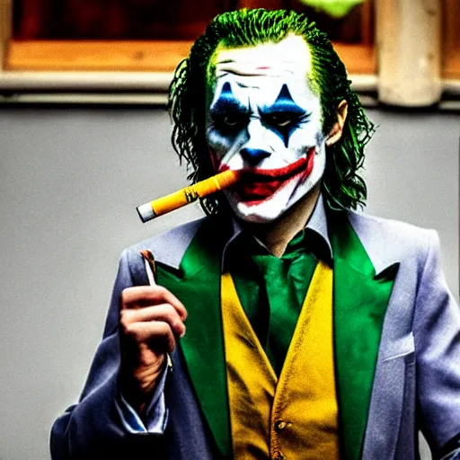 Prompt: the Joker smoking a joint