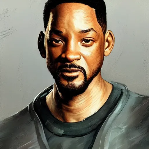 Image similar to “Portrait of Will Smith by Greg Rutkowski, young, manly, attractive, strong, older brother vibes, highly detailed portrait, scifi, digital painting, artstation, concept art, smooth, sharp foccus ilustration, Artstation HQ”