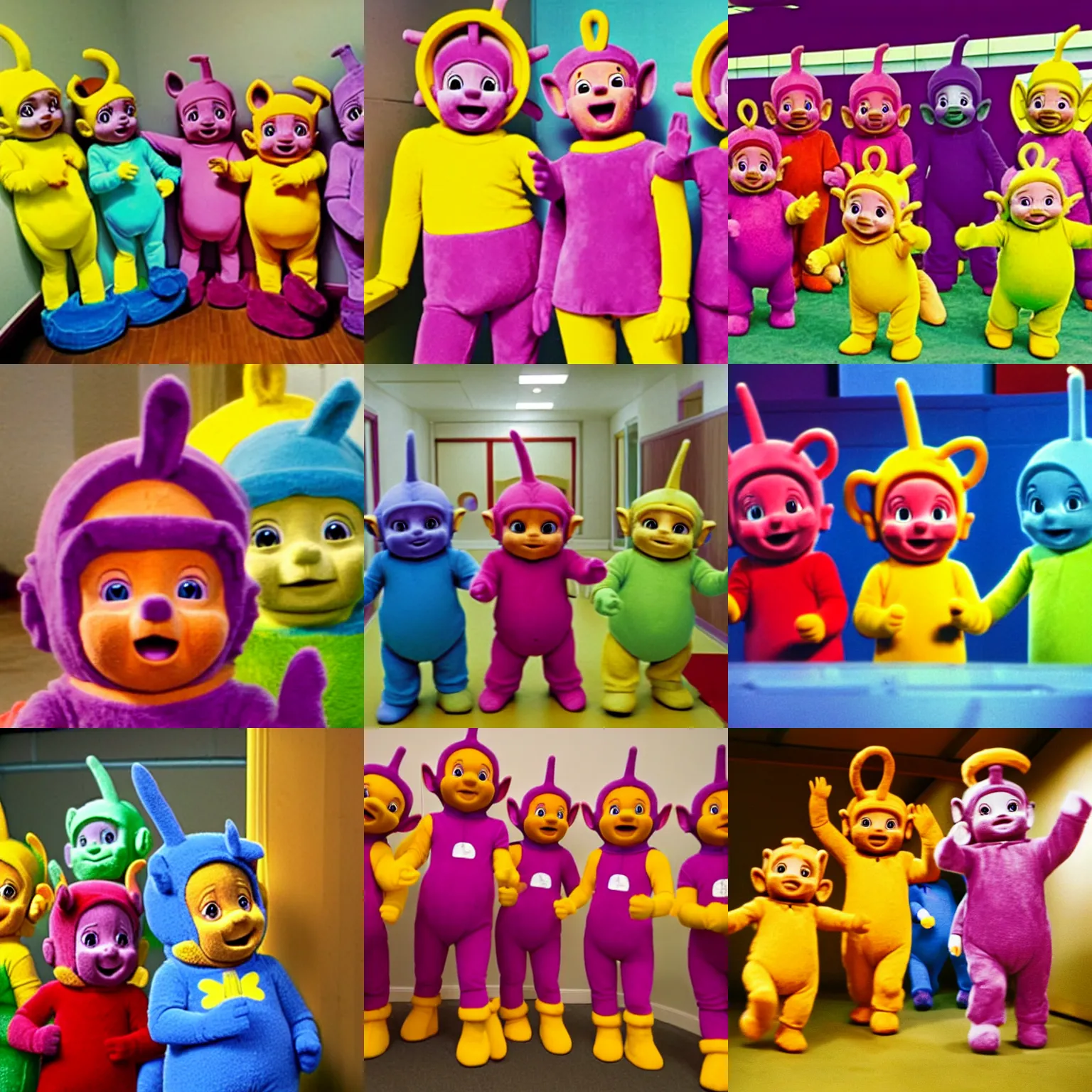 Prompt: teletubbies in the backrooms