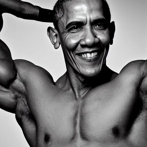 Image similar to very muscular obama, 8k, black and white photo, professional photography