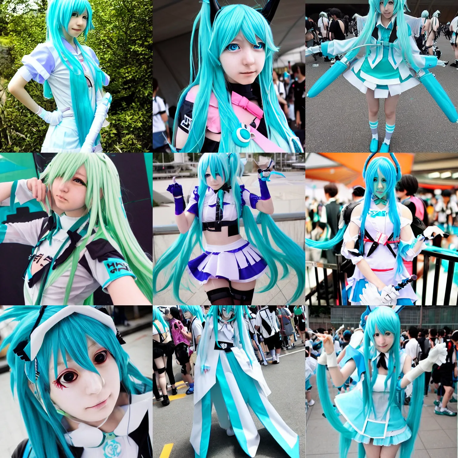 Prompt: the cosplay inspired by hatsune miku at summer comiket 2 0 0 0, realistic, detailed, dramatic