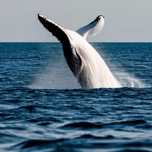 Prompt: white whale in the ocean, canon eos r 3, f / 1. 4, iso 2 0 0, 1 / 1 6 0 s, 8 k, raw, unedited, symmetrical balance, in - frame