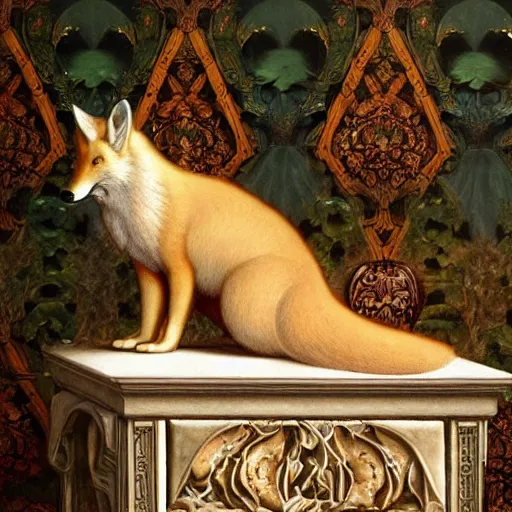 Image similar to hyperrealistic detailed candle fox in baroque painting, lights, art by ernst haeckel, john william godward, hammershøi, alphons mucha, pontormo, ornamental, decorative, art nouveau wallpaper, lights by hopper, pastel deep colours,