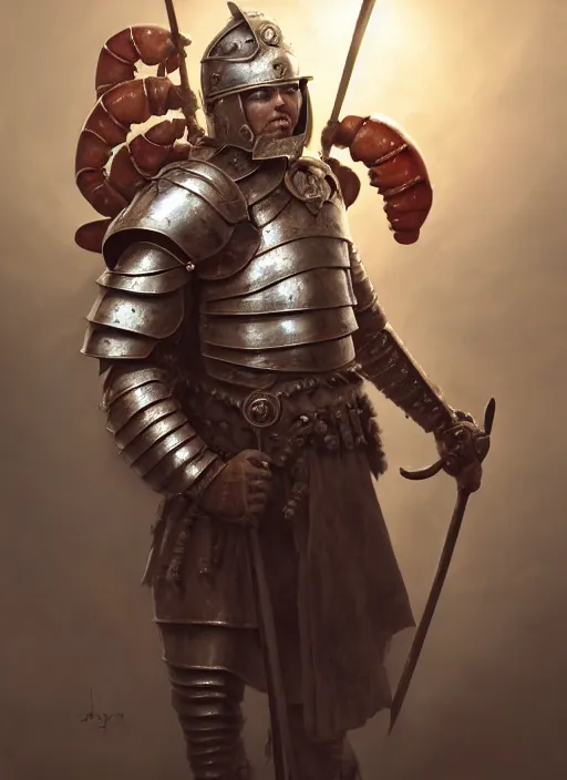 Image similar to subsurface scattering, white, roman centurion with lobster armor, by jesper ejsing, justin gerard, tomasz alen kopera, cgsociety and fenghua zhong, highly detailed, rim light, cinematic lighting, illustration, art, octane render, very coherent, cinematic, hyper realism, high detail, octane render, 8 k