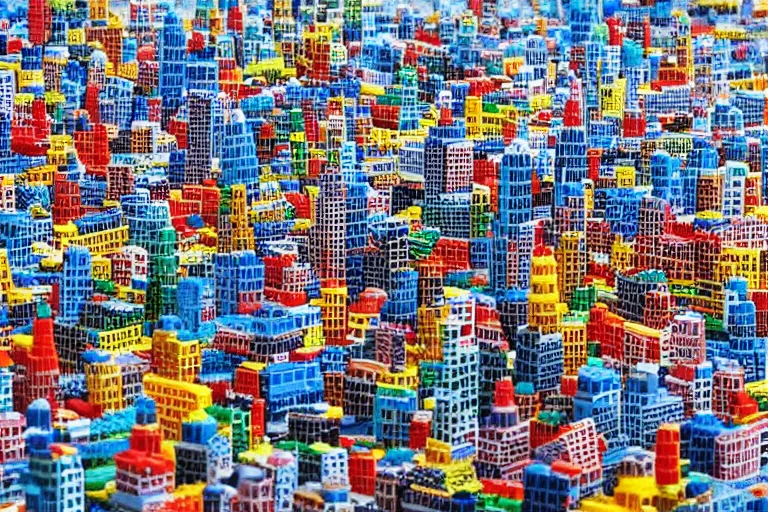 Image similar to a monolithic city made of lego bricks