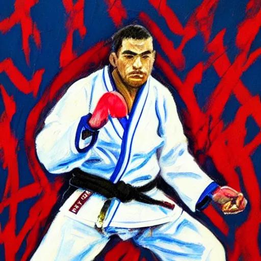 Prompt: painting of a bjj fighter, by leroy neiman