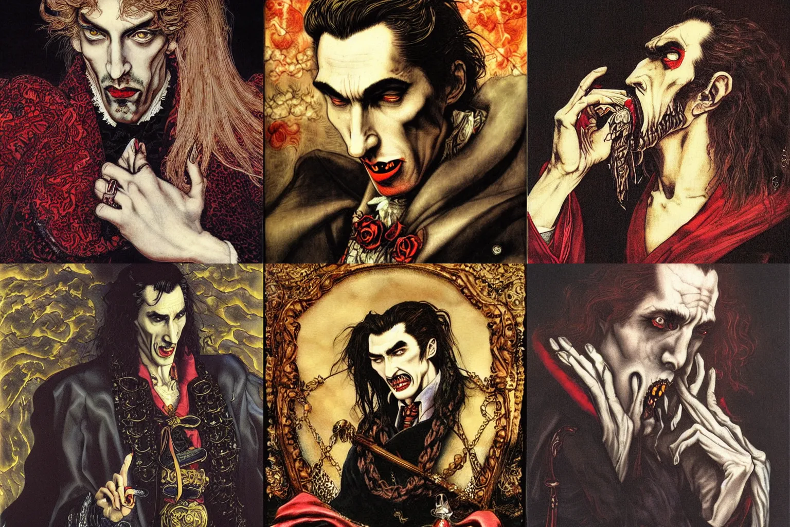 Prompt: dracula pondering what a man is by ayami kojima, baroque, high detail, ornate