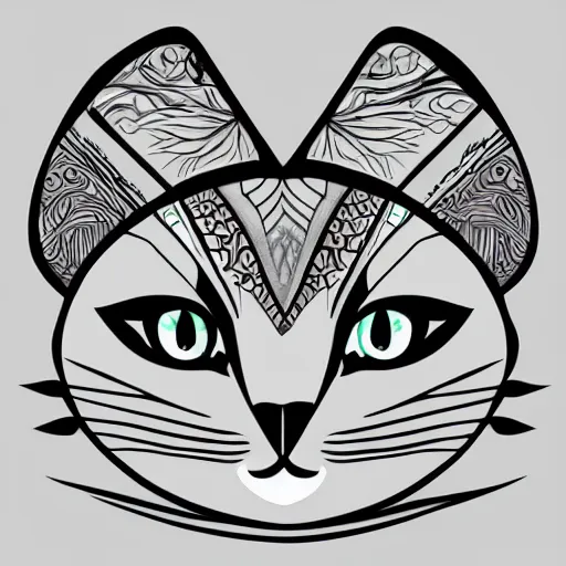 Image similar to tattoo sketch, cat, { { without eye } }, draft, polinesian ornament, line art, vector