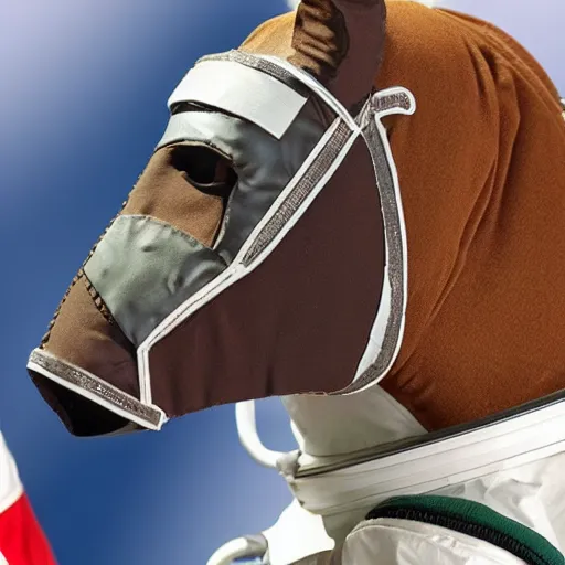 Image similar to astronaut wearing horse head mask