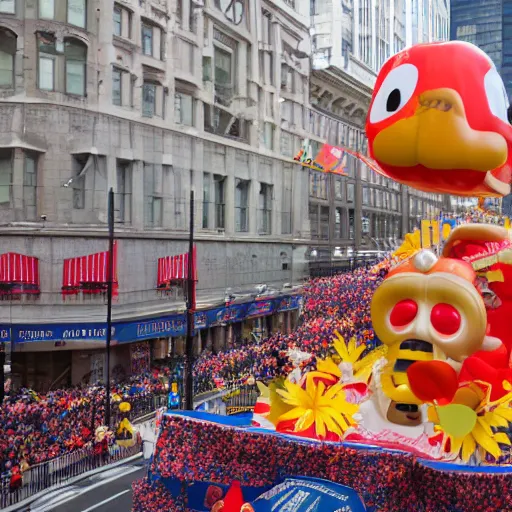 Image similar to photo of giant loss frank parade float in the macys thanksgiving parade, detailed 4 k photo