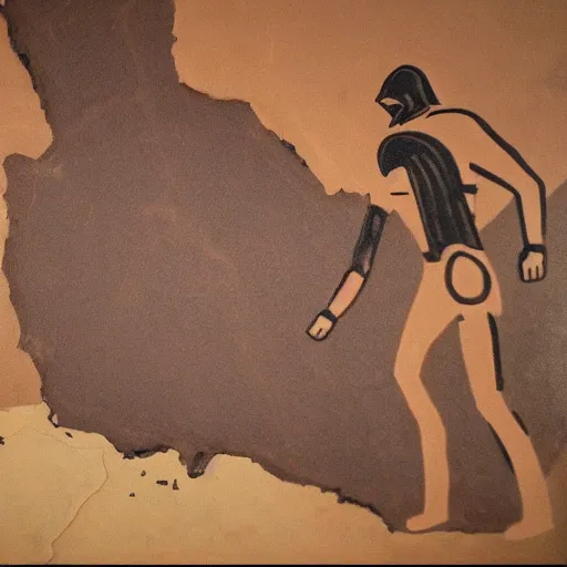 Image similar to Cave painting of Darth Vader fighting