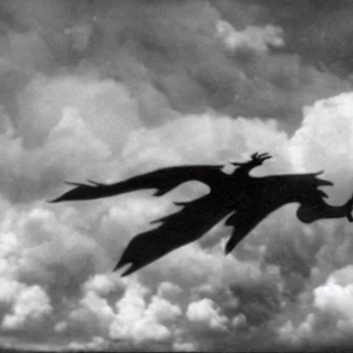 Image similar to lack and white photo Dragons in Battle of Kursk WWII, dragons flying in the sky