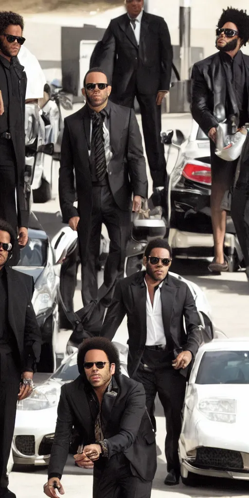 Prompt: lenny kravitz as men in black agent, only one head on the picture, dynamic movie still, detailed 8 k photorealistic portrait, imdb poster style